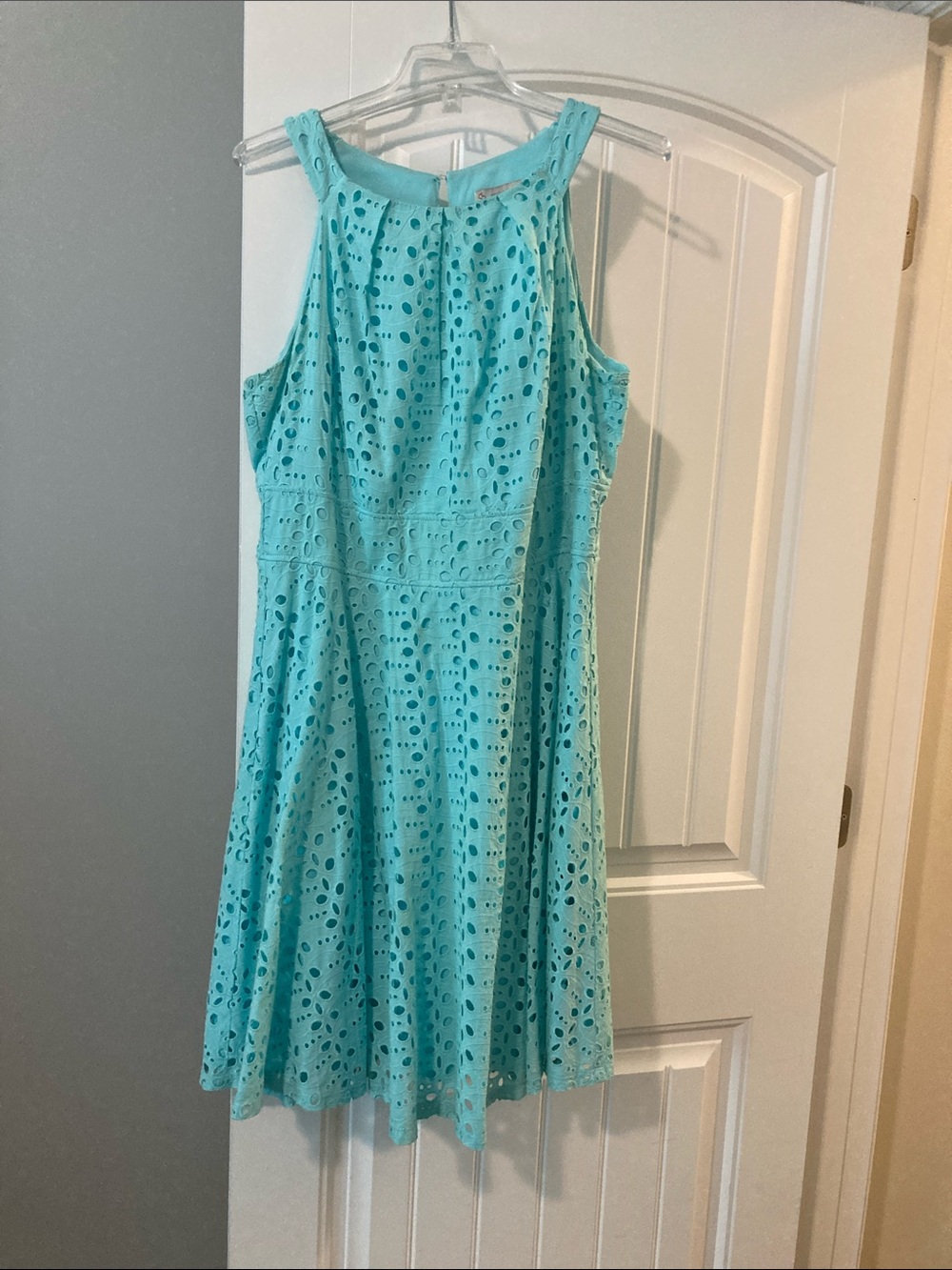 Sleeveless Aqua Eyelet Midi Dress